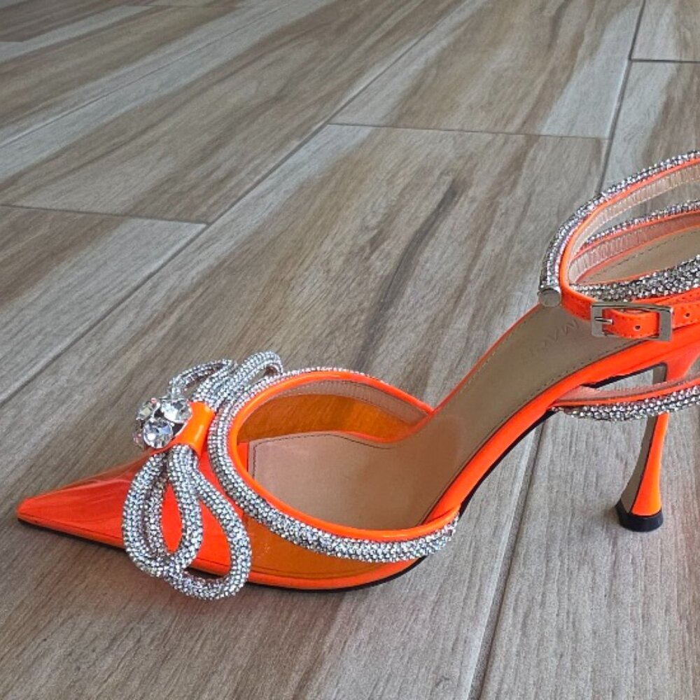 MACH & MACH PVC & ORANGE PATENT LEATHER EMBELLISHED CRYSTAL DB BOW PUMPS EUR. 40 - Picture 6 of 14